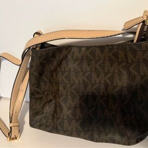 Michael Kors Dark Brown and Tan Crossbody Bag